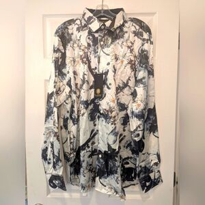 NWT Platini Long Sleeve Button Down Dress Party Men's Abstract Print Shirt 3XL
